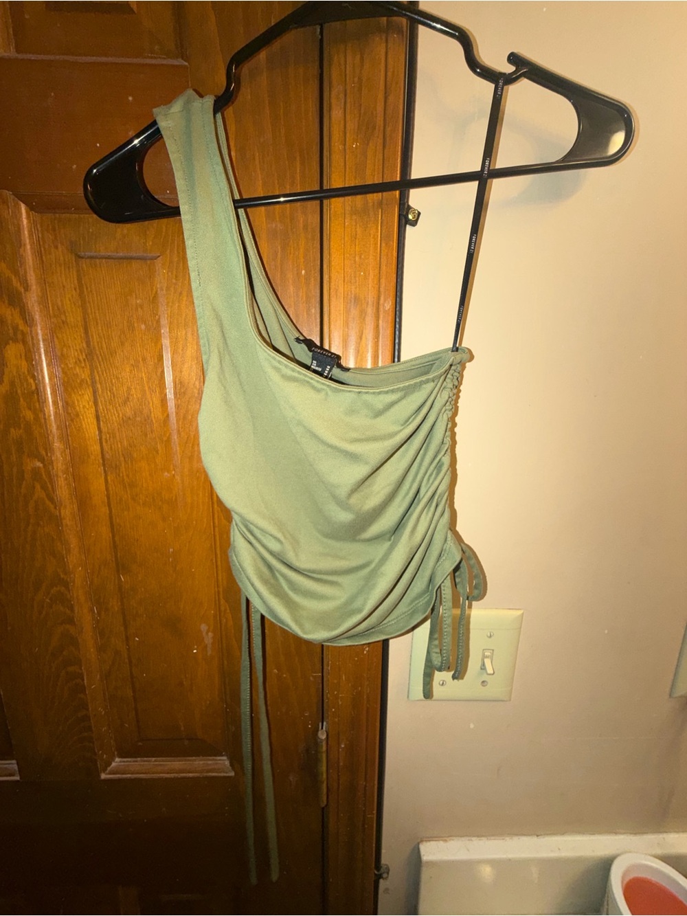 Forever 21 Olive Green One-Shoulder Ruched Top